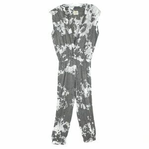 Tina + Jo Grey Tie Dyed Grey White Marbled Plunge Neck Jumpsuit Sz S